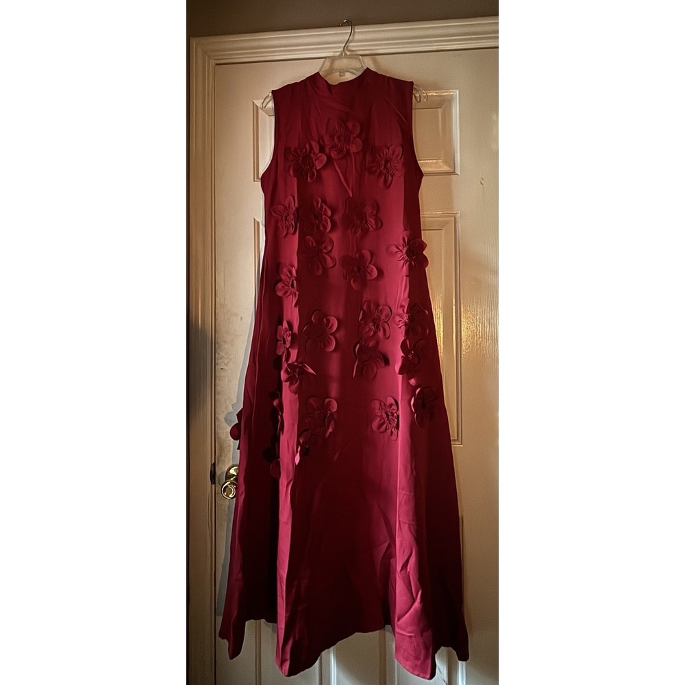 Olivia Lable Wine Red Sleeveless Maxi Dress With Appliquéd Flowers Size 2XL